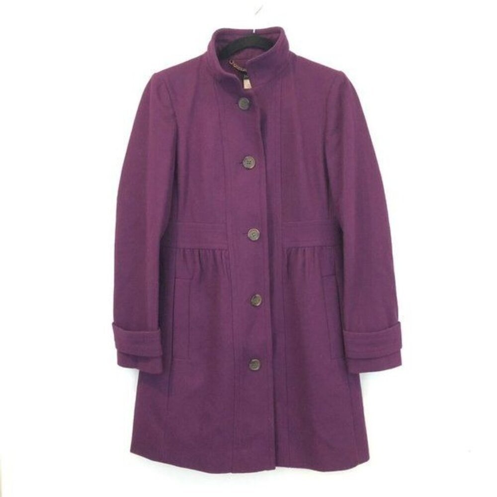 J.Crew Factory Size 6 Skirted Dress Coat Peacoat Wool Purple Mid Length Tailored - Picture 2 of 8